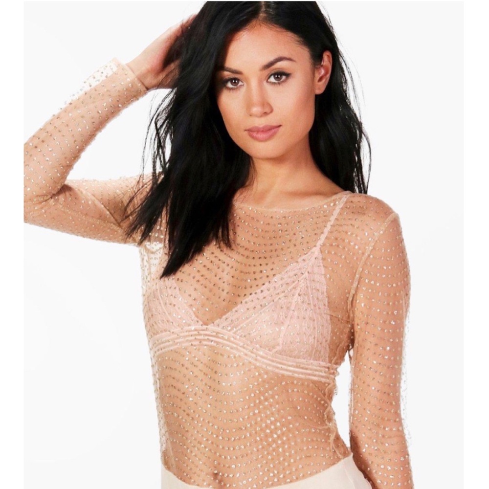 Encrusted Mesh Long Sleeve Bodysuit